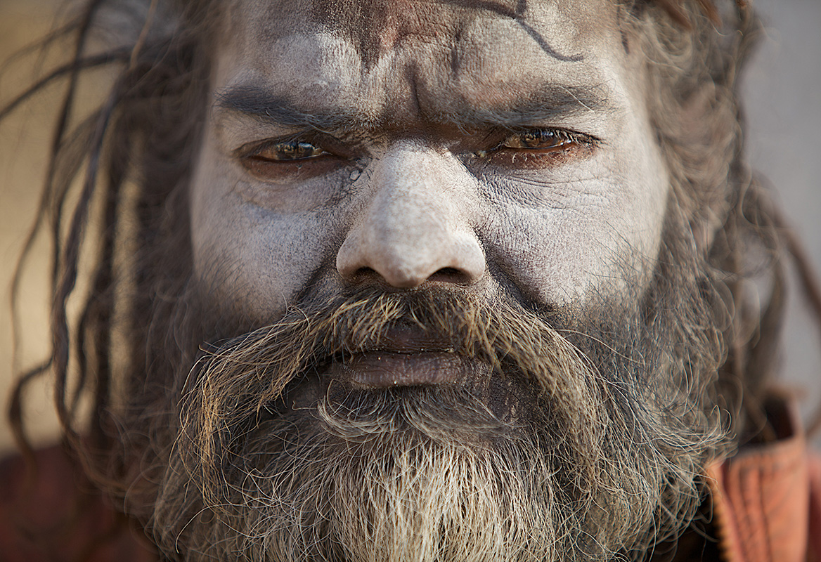 Man covered in ash, sadhu project photography