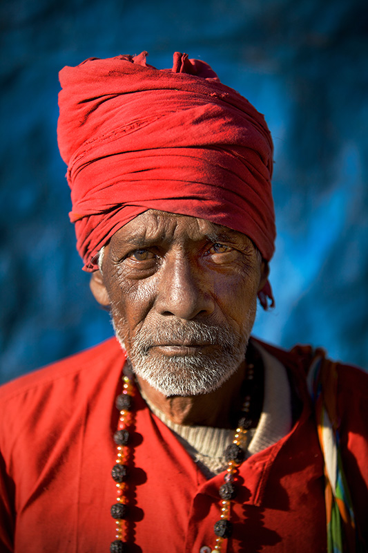 Intense stare with contrasting colours, sadhu project photography