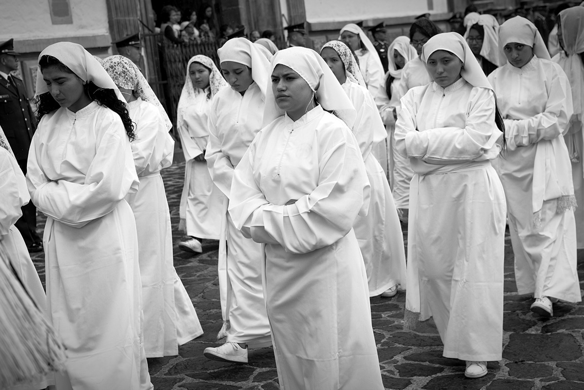 Procession of virgins at Ecuadorian religious festival